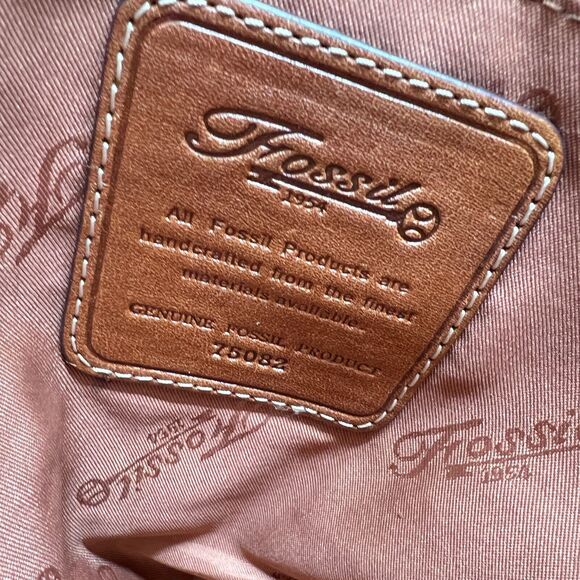Fossil Tote 1954 Khaki Tan Twill Large Shoulder Bag Brown Leather Trim ZB9495 - Picture 10 of 12